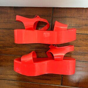 NEVER WORN Melissa Mar Platform Sandals Neon Orange Rubber Size 9
